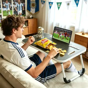 Portable Foldable Adjustable Height Laptop Bed Desk with 4 USB Ports, Storage Drawer – Ideal for Home Office Use on Bed, Couch, Adjustable Height Desk