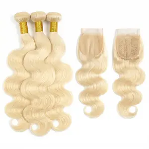 【LUCKOCKOS 】14A 613 Blonde 3/4 Bundles With Closure Body Wave 99J Brazilian Human Hair 4x4 Lace Front With 3 Bundles  For Women