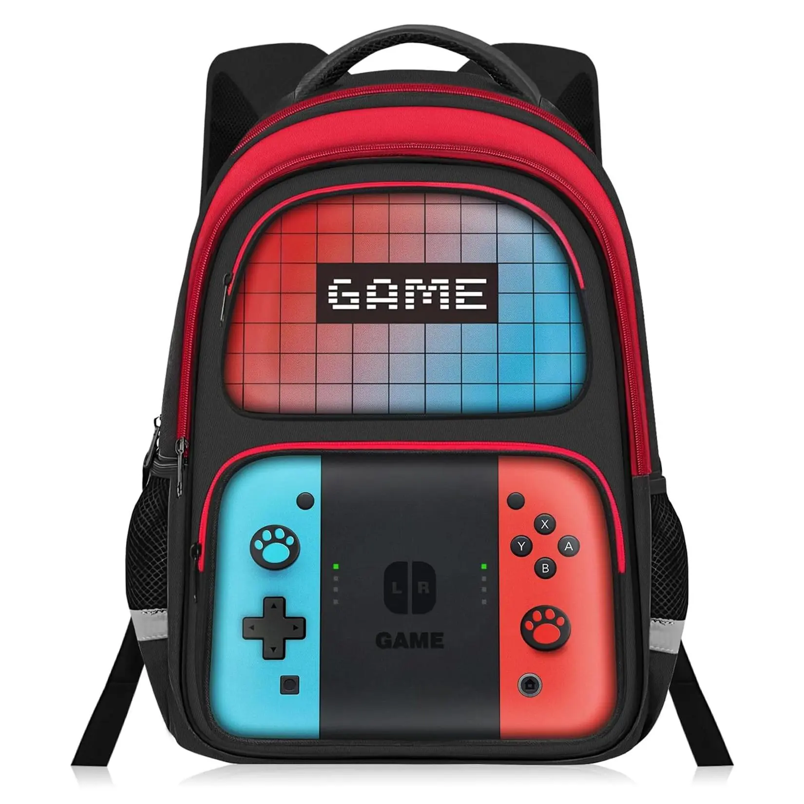 Gamer Themed 17-Inch Kids Backpack for Boys, Durable Ergonomic Padded Strap School Daypack, Travel Functional Luggage Bag