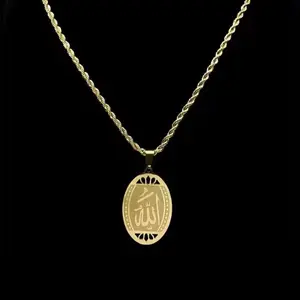 Elegant Islamic Calligraphy Necklace 18k Gold Plated Stainless Steel ALLAH Symbol Pendant Fine Fashion Jewelry for Women Men Daily Wear Cultural Artistry