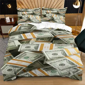 2pcs/3pcs Set of US dollar Printed Pattern Bedding Set,Cash USD Comforter Cover Wishing You Wealth With The Taste of Money. Essential Duvet Cover Set, Luxurious, Fashionable, Soft and Skin Friendly, Including 1 Quilt Cover and 1 or 2 Pillowcase