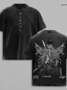 Vintage Washed Levi Ackerman Attack on Titan Graphic Tee | Heavy Cotton Oversized Unisex AOT Shirt | Anime Streetwear Top