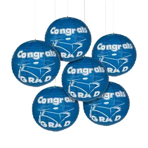 12" Blue Congrats Grad Hanging Paper Lanterns - 6 Pc.