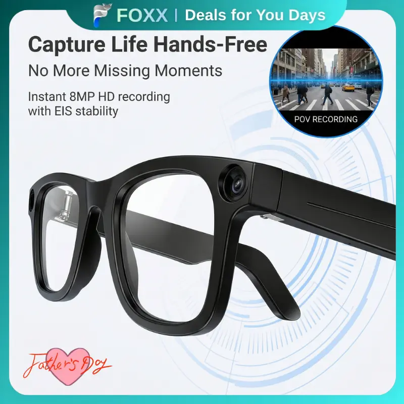 iVision6 AI Smart Glasses – 8MP Camera, Electronic Video Stabilization, AI Object Recognition, Translation for Selected Languages, Built-in Audio, Long Battery, Hands-Free Wearable for Travel, Outdoor & Daily Use