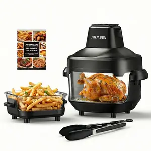 AIRMSEN 4-in-1 Portable Glass Air Fryer Cooking System, 450°F ，95% Less Oil