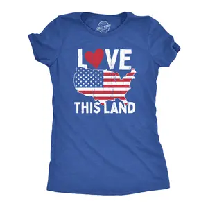Womens Love This Land T Shirt Awesome Fourth Of July Party Patriotic United States Flag Graphic Tee for Ladies Funny Womens T Shirts Cute Vintage Fashion Casual Ladies T-Shirt Gift Patriotic Tops for Women Royal