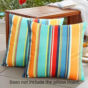 Outdoor Waterproof Pillow Cover Set, 18x18 Inch Decorative Striped Pillows, 2 Pieces for Patio Furniture Tent Garden, Colorful Stripe Design, Patio Cushion Covers