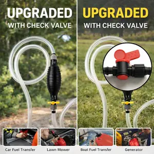 2-in-1 Manual Oil Pump, Dual-Flow Hand Siphon with Upgraded On/Off Shut-Off Valve for Fast, Controlled Fuel or Water Transfer, Portable Pump for Cars, Boats, Lawn Equipment, RVs and Emergency Use