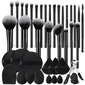 42pcs Makeup Brush And Sponge Tool Full Set Combination Kit Includes 25pcs Makeup Brushes Are Made Of High-Quality Synthetic Fibers And Includes Various Brushes Such As Daily-Use Face Powder Brushes, Cosmetic