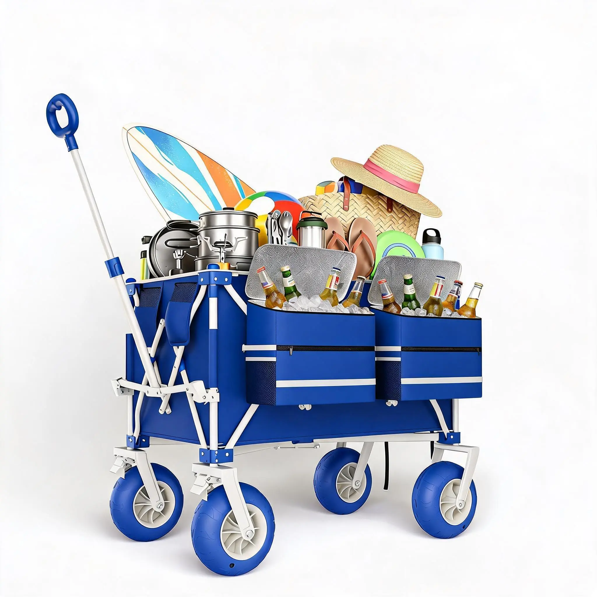 Heavy Duty Beach Wagon Cart – 460 Lbs Capacity, 9" All-Terrain Wheels, Foldable Cart with Adjustable Handle for Sand, Camping & Sports