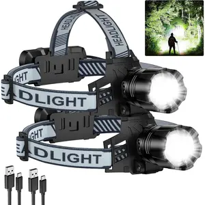 2Pack Headlamp Rechargeable, 99000 LM Super Bright LED Head Lamp with 3 Modes, 90 °   Adjustable Head Lights for Forehead, 20+Hrs Runtime & IPX6 Waterproof