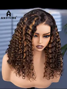 Anyime Wigs Tiktok Viral Wear, Casual Blonde Highlights, Water Wave Minimalist 5x5 Lace Closure, 200% Density, 100% Human Hair