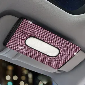 Car Tissue Box, Car Sun Visor Tissue Storage Box, Glitter Artificial Rhinestone Shiny Tissue Bag, Artificial Crystal Car Back Seat Tissue Bag, Car Accessories Women