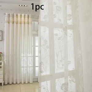 Elegant Transparent Panel with Valance, Soft Embossed Jacquard, Breathable and Perforated, Ideal for Living Room Bedroom Balcony Office Home Decor, Curtains and Nettings