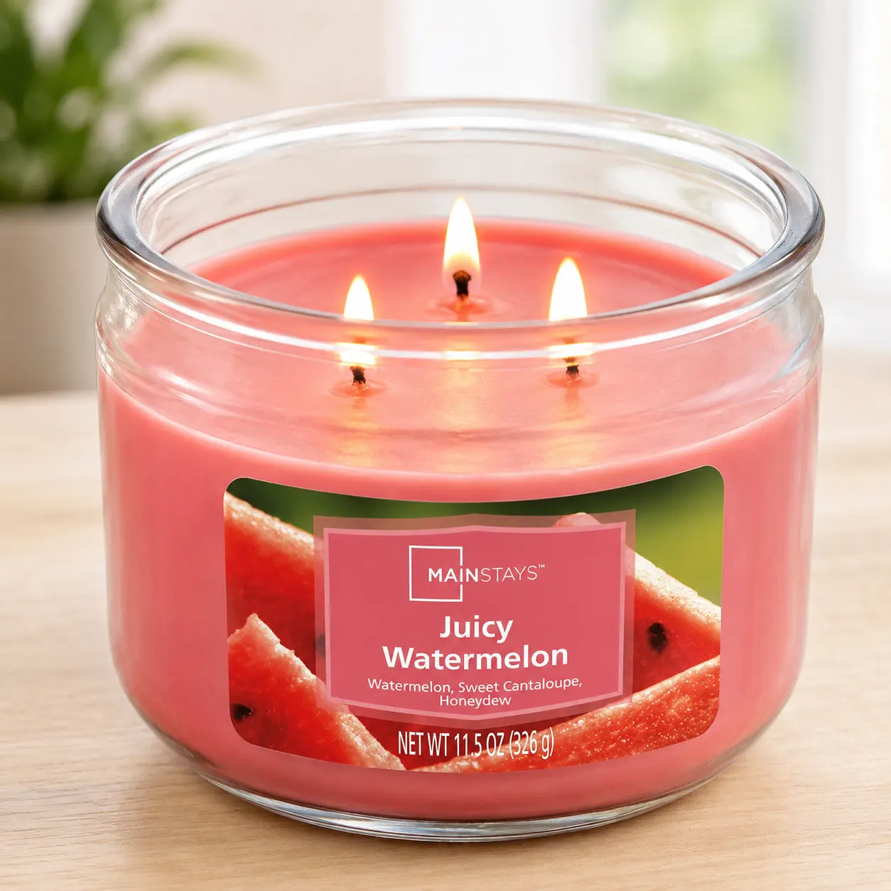 Mainstays Juicy Watermelon Scented 3-Wick Glass Jar Candle, 11.5 oz
