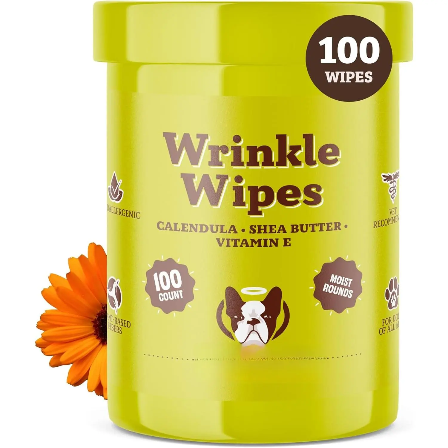 Wrinkle Wipes for Dogs, 100 Count, Hypoallergenic Dog Wipes, Wrinkle Wipes French Bulldog, Cleaning & Deodorizing, Dog Wipes for Grooming Faces, Paws & But