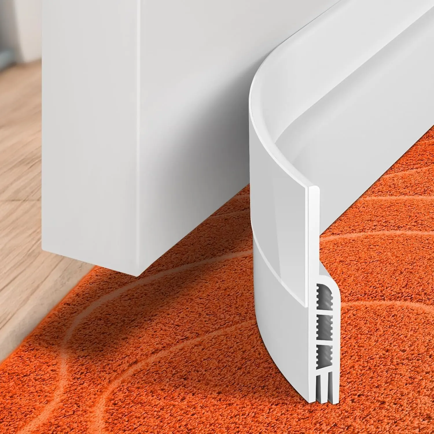 Door Draft Stopper, Under Door Draft Blocker and Insulator ,Doors Sweep Weather Stripping Noise Stopper Sheets, Rolls & Strips Strong Adhesive, White