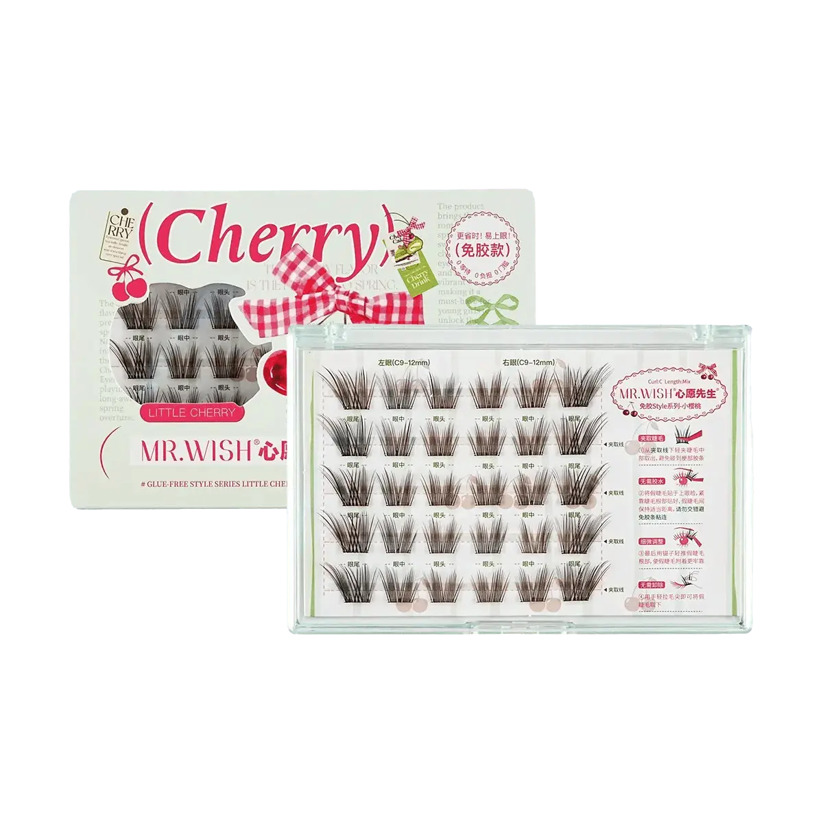 MR.WISH Cherry Blossom Cluster Lashes 30 Clusters - Glue-Free Press On Eyelash Extensions, Fluffy Dark Brown Cat-Eye DIY Clusters, Lightweight Natural Look Cosmetic