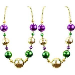 2PC 44 Inch Mardi Gras Jumbo Bead Necklace for Party Favors, Mardi Gras Festival, Mardi Gras Parades