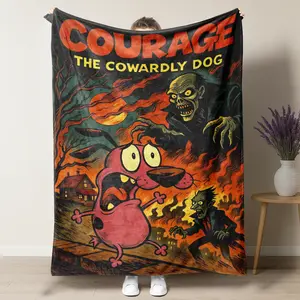 UVVUVV - Courage the Cowardly Dog Vintage Horror Cartoon Blanket – Soft & Warm Fleece Throw, Retro Spooky Design Featuring Courage & Monsters, Perfect for Fans, Cozy for Bedroom Couch Decor & Movie Nights