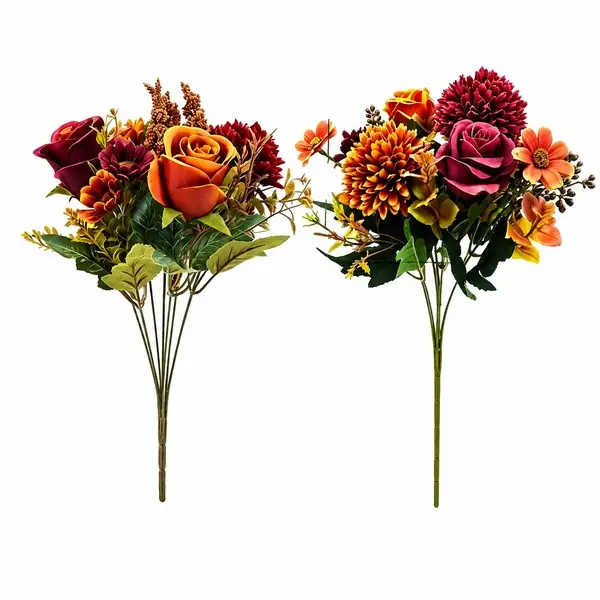 2-Piece Autumn Mixed Artificial Flower Bouquet Set, for Home, Party, Holiday and Seasonal Display