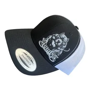 Pitbull Homie Hookups Hat Snapback - Black and Light Blue Trucker Cap with Graphic Design Unisex Adjustable Fit