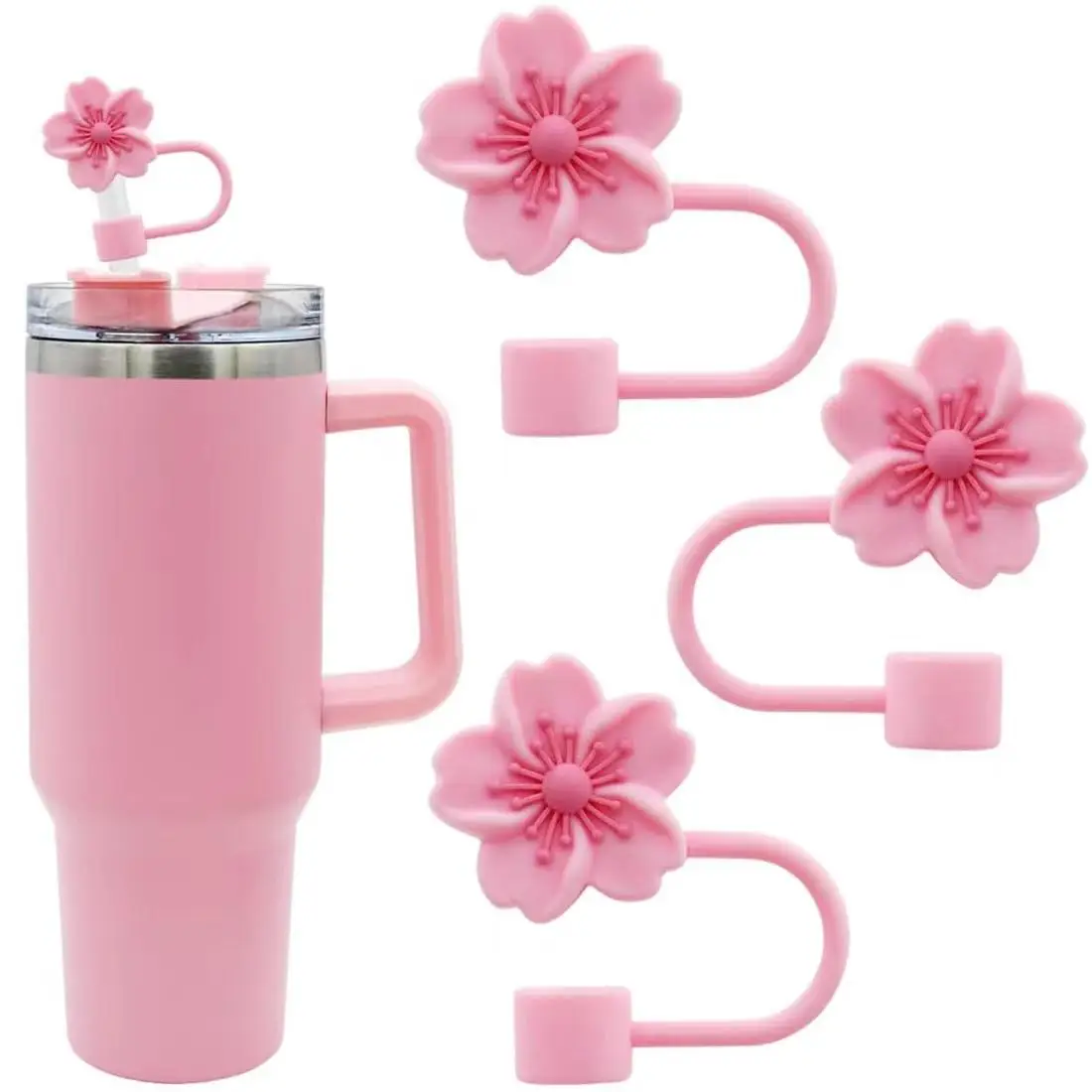 Cute Flower Shaped Silicone Straw Cap without Cup/Straw, Reusable Straw Cover for Tumbler Cups, Reusable Drinkware Accessories for Home Kitchen and Pa