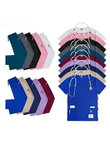 Unisex Breathable Scrub Set, Short Sleeve Top & Straight Leg Pants for Hospital Nurses, Dental & Beauty Clinic