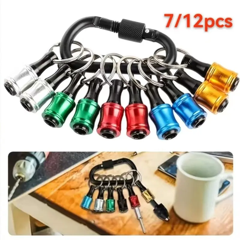 Portable Screwdriver Bit Holder Keychain, Screwdriver Bit Clip, Screwdriver Components, 7-12 Pieces, Fits Impact Wrench Drill Bits, Buckle, Quick Release Lightweight Adapter, Industrial Tools