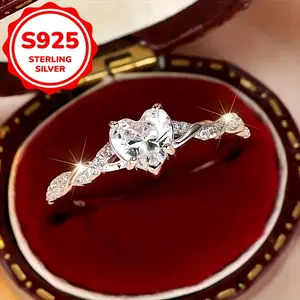 [Popular Choice] - 925 Sterling Silver - 2.3g Princess Elegant Ring - Love Synthetic Zirconia Cross Twist for Women - Engagement, Wedding Anniversary Gift, Promise Ring