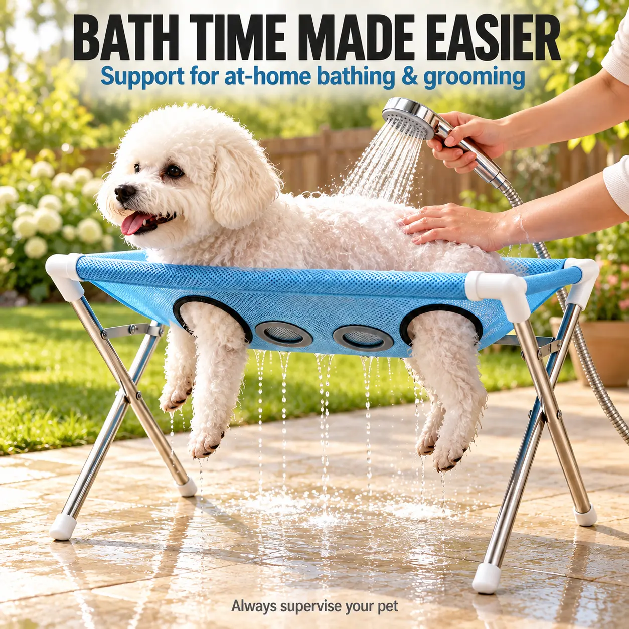 2026 Foldable Pet Bath Station with 8-HoleAnti-Scratch Grooming Hammock Sling Rackfor Cats Dogs Nail Trimming Wash