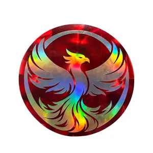 2-Pack Premium Holographic Phoenix Sticker Decals - 3-inch Round Circular Vinyl - Rainbow Color Shifting Effect - 100% Waterproof & UV Resistant for Cars, Laptops, and Water Bottles - Durable Outdoor Quality - Mythical Symbol of Rebirth
