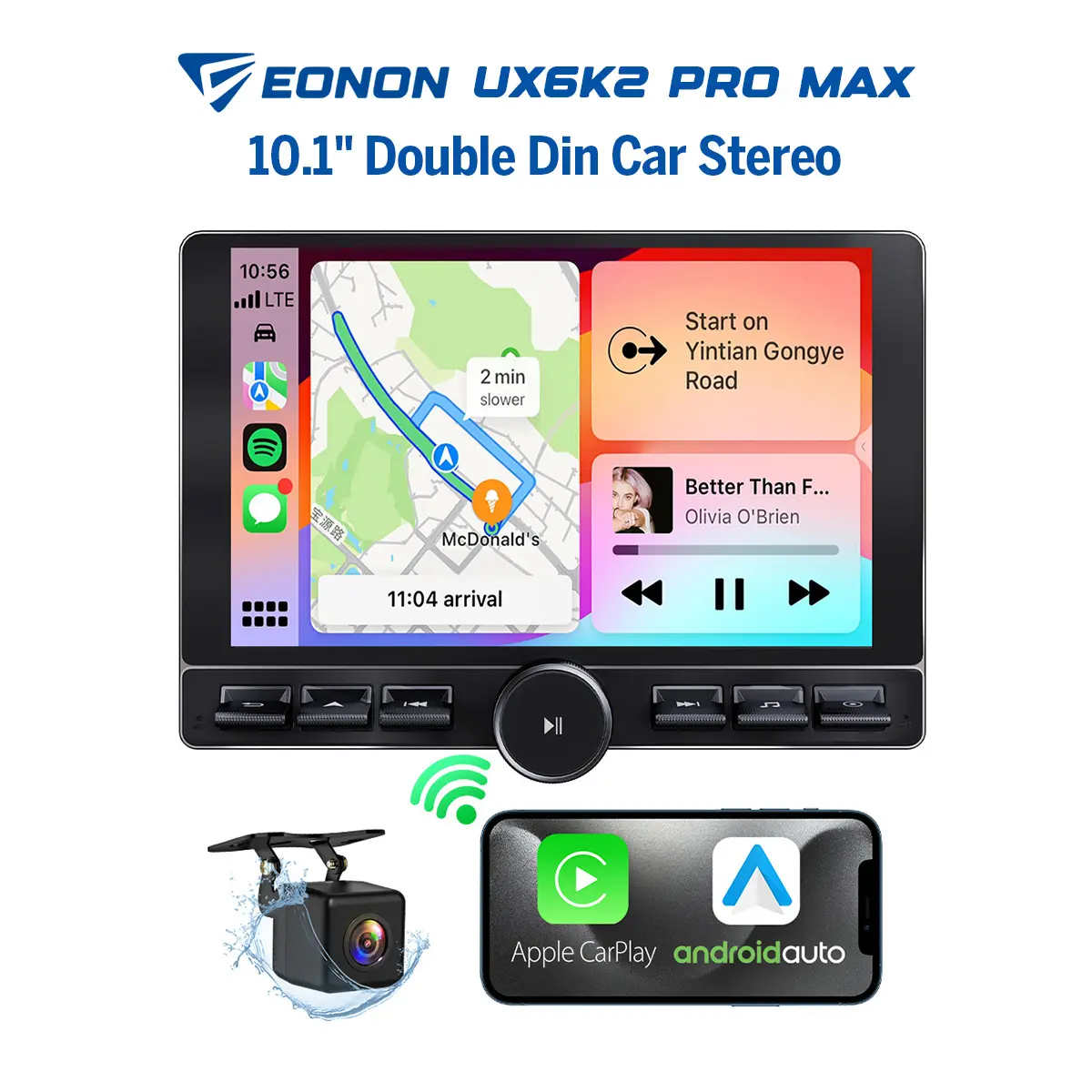 Eonon Double Din Car Stereo, Wireless CarPlay & Android Auto, 10.1" Android 13 Touchscreen with WiFi-6, Bluetooth 5.1, Built-in DSP, 4G LTE - UX6K2-PRO-MAX