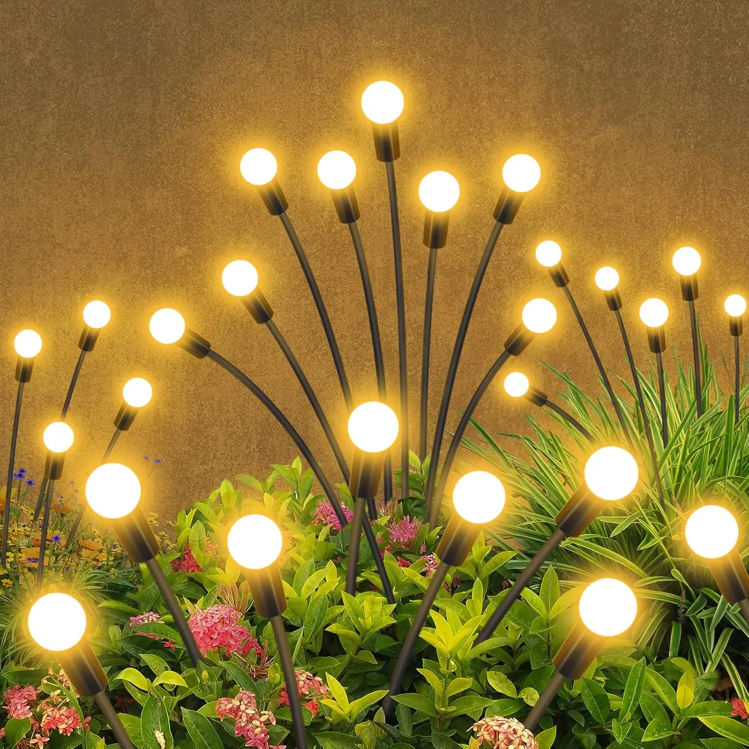 Solar Garden Lights Outdoor , 6 Pack 48 LED Swaying Light Firefly Light Outdoor Decor Lights for Garden Gifts for Pathway Party Christmas Decoration, Warm White