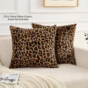 Cow Print Plush Cushion Covers Set, 2 Pieces, 45x45 Cm, Soft Short Pile Fabric, Home Sofa Pillowcases, Couch Cushion Covers, Car Office Bed Backrest