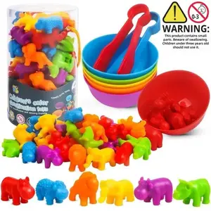 44-Piece Animal Toy Set, 36 Figures + 6 Bowls + 2 Clips, Math Color Sorting Game, Shape Sorter, Sensory Fine Motor Skills, Gift for Kids over 3 Years
