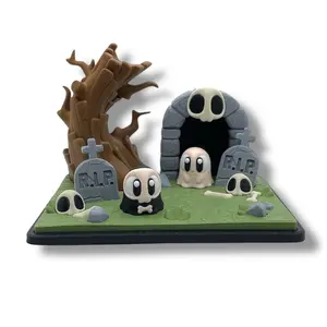 🎃 Haunted Ghost Graveyard Scene – Spooky Miniature Display - Desk Decor Decoration Ghostly