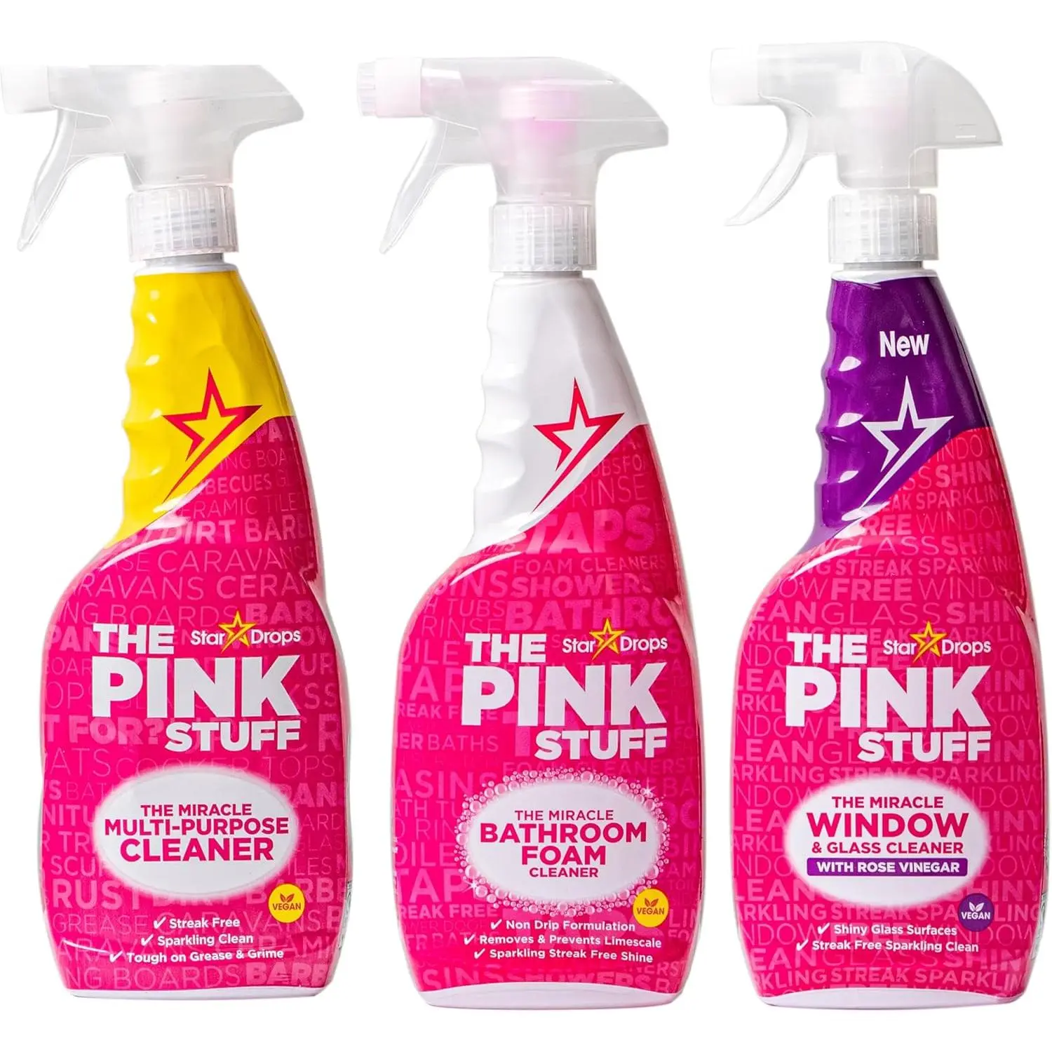 - The Pink Stuff - The Miracle Multi-Purpose Spray, Window & Glass Cleaner, and Bathroom Foam Spray Bundle (1 Multi-Purpose Spray, 1 Window & Glass Cleaner, 1 Foam Spray)