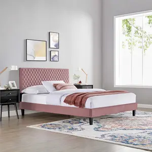 Modway Garcelle Performance Velvet King Platform Bed in Dusty Rose