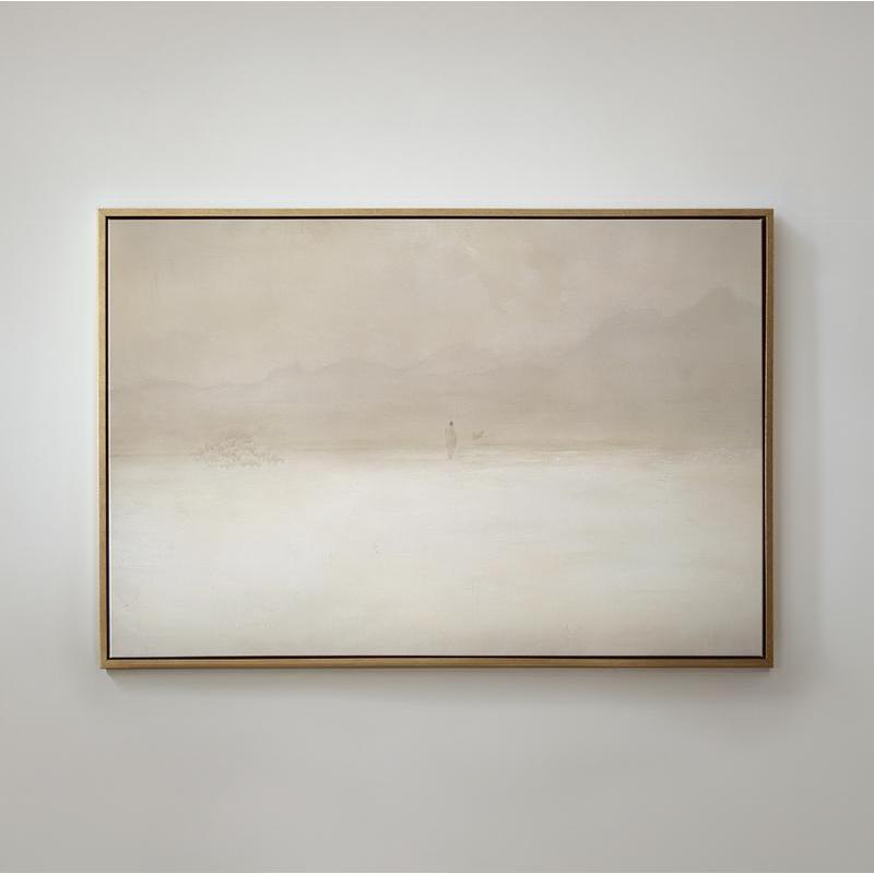 Premium Canvas: "Jesus Leaves the 99" Horizontal Sketch Bible Christian Faith Art. Features Beige, White, and Neutral Tones. Depicts the Lost Sheep and the Shepherd. Without Frame