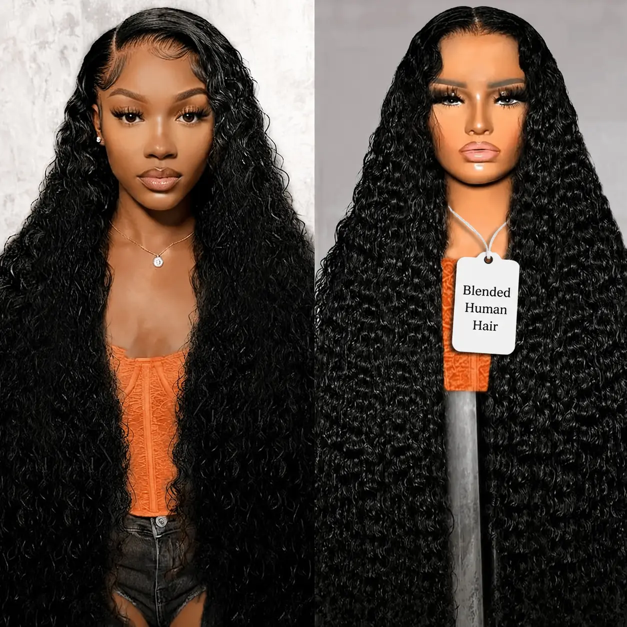 30 Inch Deep Wave Lace Front Wigs Blended Human Hair 200 Density 13x4 HD Lace Frontal Wigs Pre Plucked Deep Curly Glueless Wigs for Women Natural Black