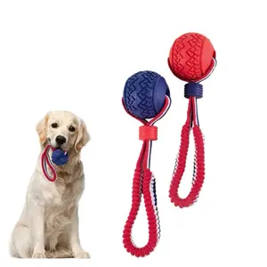 Tough Tug & Chew Ball Interactive Dog Toy with Rope Red and Blue for Enhanced Play and Dental Health