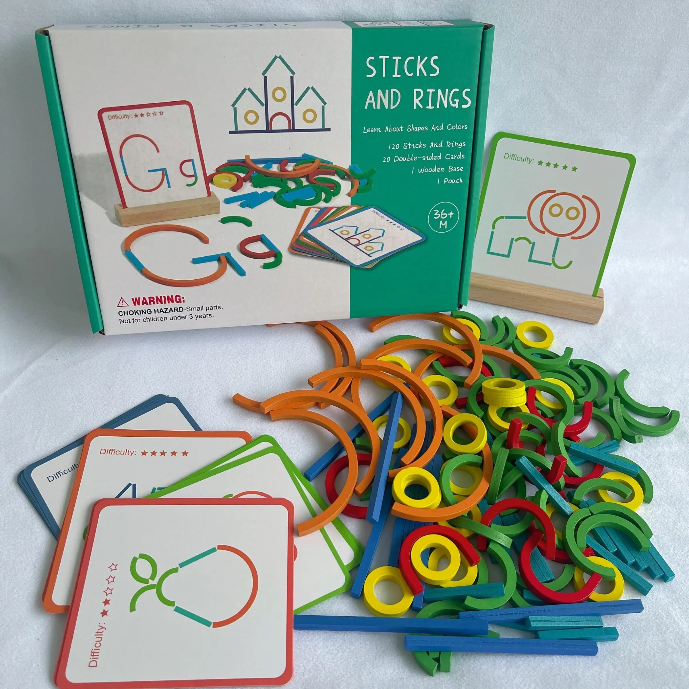 Wooden Sticks and Rings Puzzle Game, 1 Box Logical Thinking Training Educational Toy, Parent-Child Interactive Game Props, Gift for Boys & Girls, Montessori Puzzles Gift