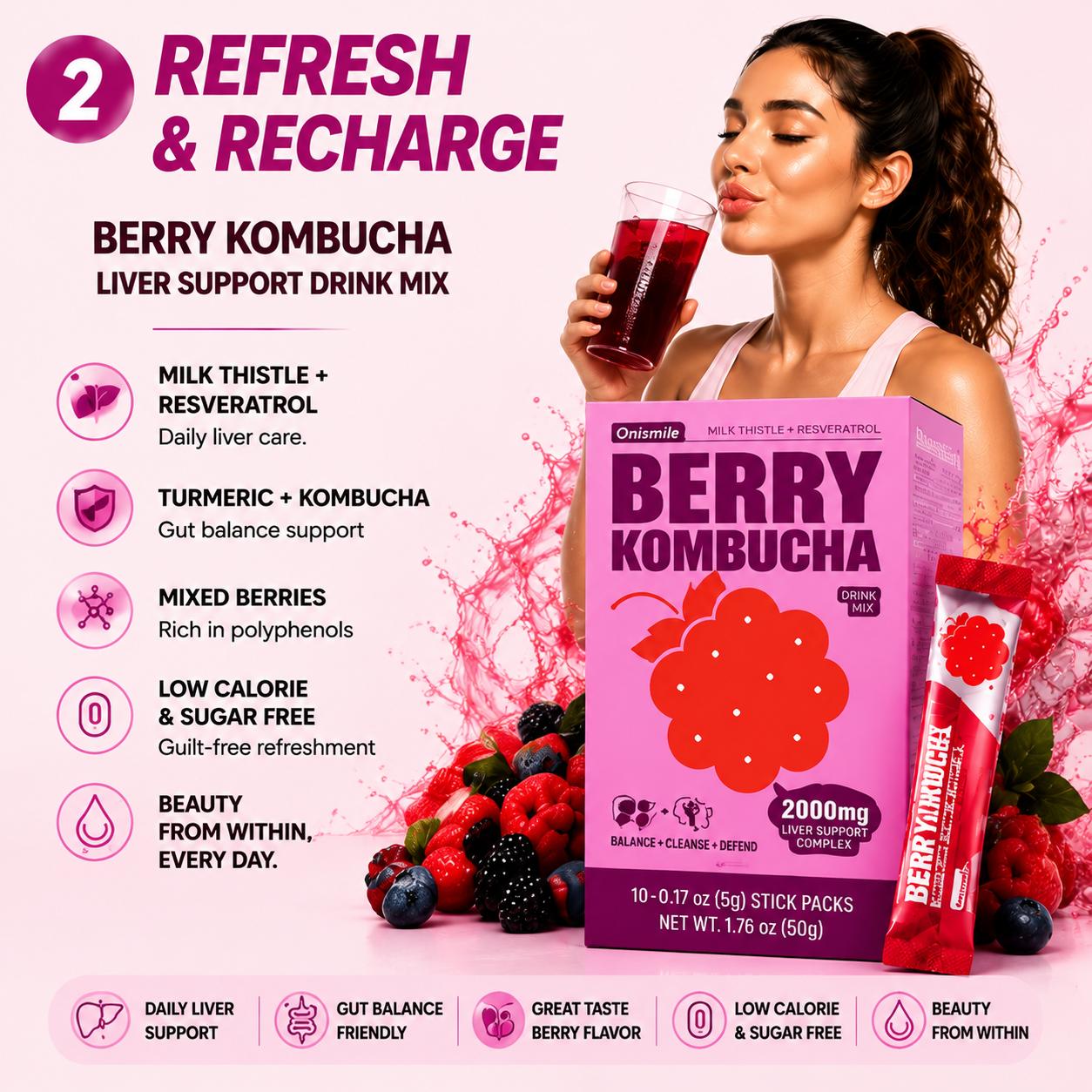 【Onismile】【[flash sale Three flavors】Collagen Peptide Powder & Pre-Workout Energy Drink Trio – Lemon Black Tea for Glow, Berry Kombucha for Daily Refresh, Mango Green Tea for Focus & Metabolism, Hydrating Vitamins PDC