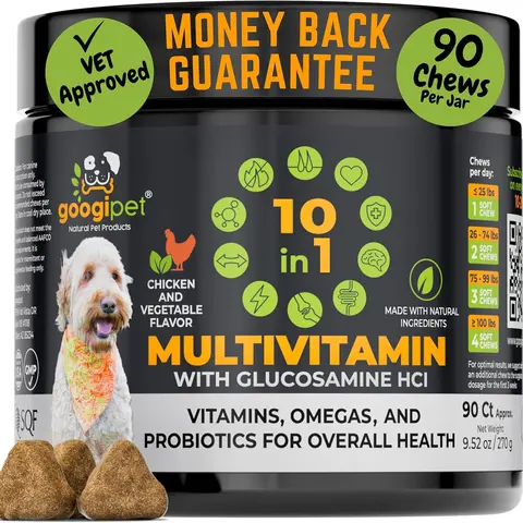 Googipet 10 in 1 Multivitamin Chews for Dogs - Chicken Flavor, Joint Health Support with Glucosamine, Biotin, Omega Fatty Acids & Probiotics