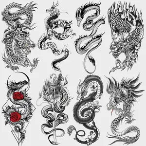 8 Sheets Temporary Tattoo Stickers, Dragon & Flower Designs, Waterproof Fake Tattoos for Men Women Adults, Realistic Body Art Arm Sleeves