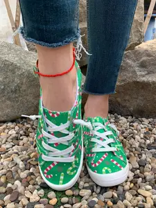 Women's New Fashion Christmas Print Low Top Casual Shoes Sneaker, Lightweight Comfortable Large Size, Round Toe Textile Upper, Fall & Winter