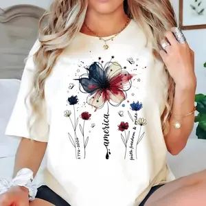 USA 250th Anniversary Floral Shirt, 1776–2026, Comfort Colors Patriotic Wildflower Tee, America 250 Years Freedom 4th of July Tee Women Boho