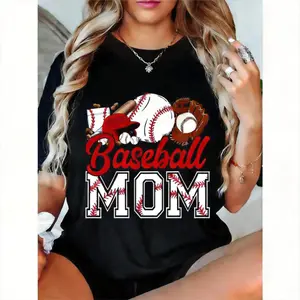 Baseball Mom Graphic T-Shirt Game Day Bleacher Outfit Travel Ball Sports Mama Varsity Stitched Letter Casual Women Tee Spring Season Mother's Day Gift
