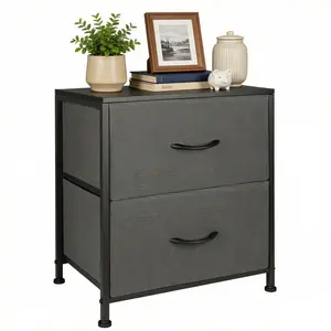 Night Stand with 2 Fabric Drawers – Small Dresser Bedside Table with Wooden Top, Metal Frame Storage Organizer for Bedroom, Living Room, Dorm, Entryway, Kids Room, College Apartment